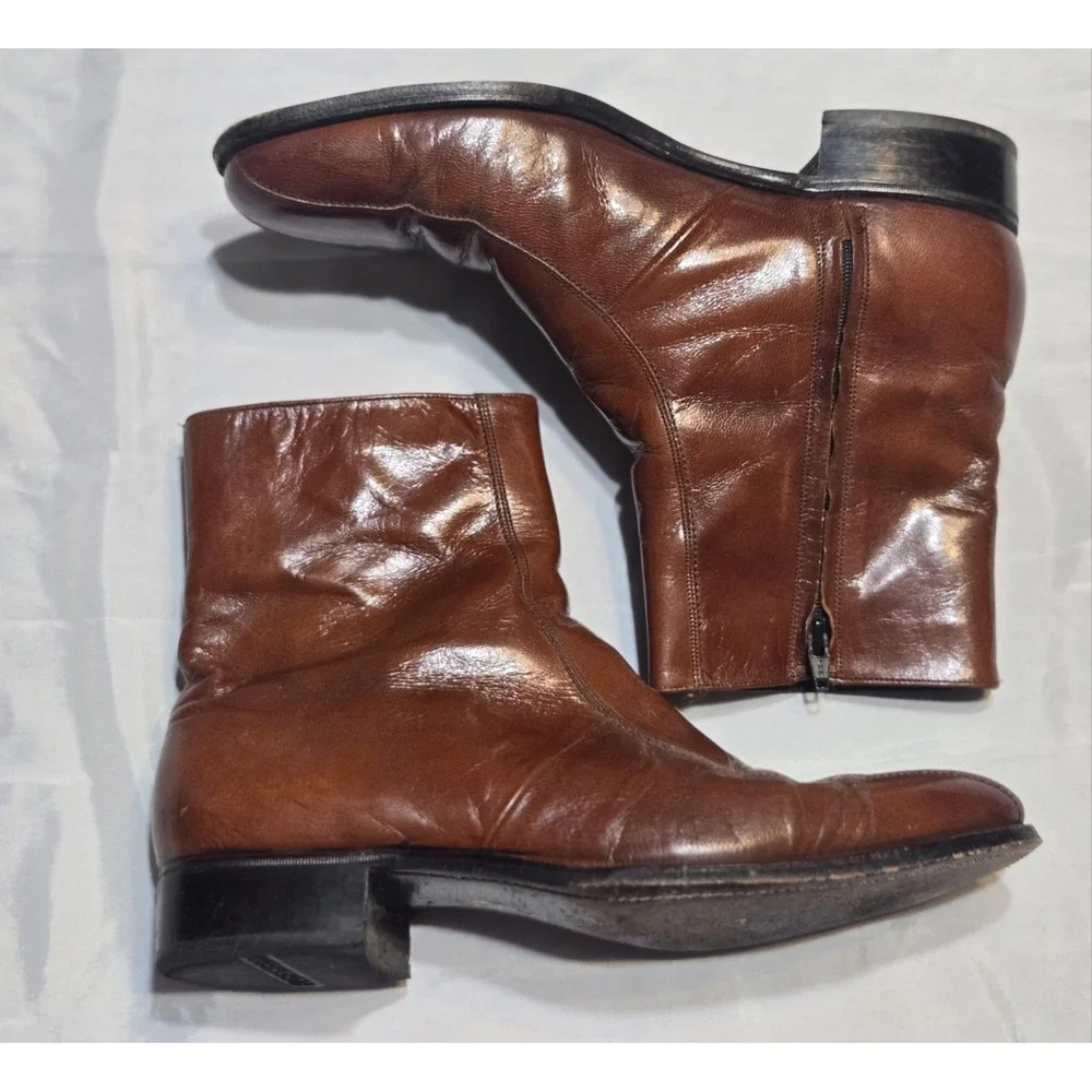 Vtg Florsheim Imperial 93164 Mens 12C Brown Leather Side Zip Ankle Boots Chelsea